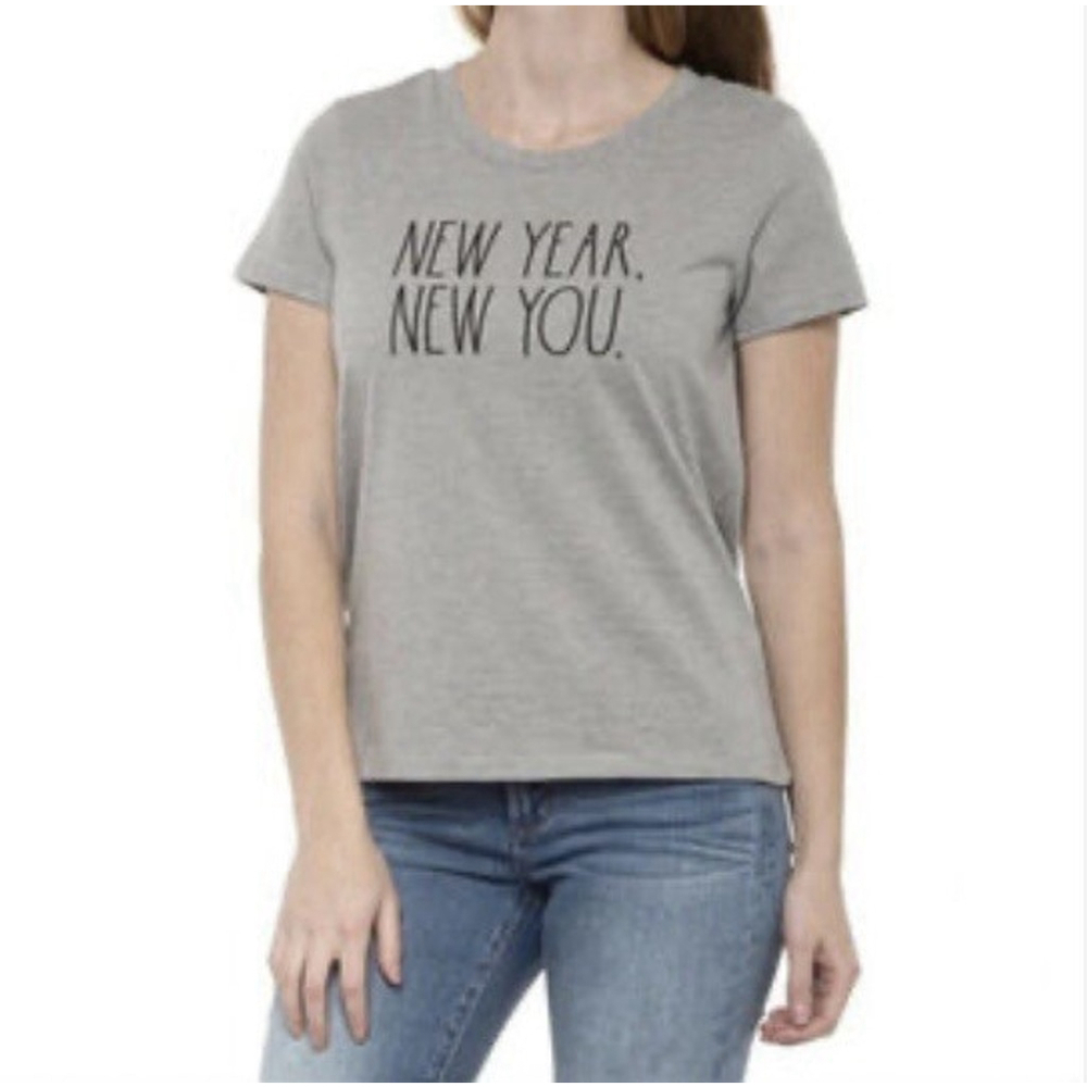 Rae Dunn Graphic T-Shirt Women Sz M Gray New Year‎ New You Crew Neck New